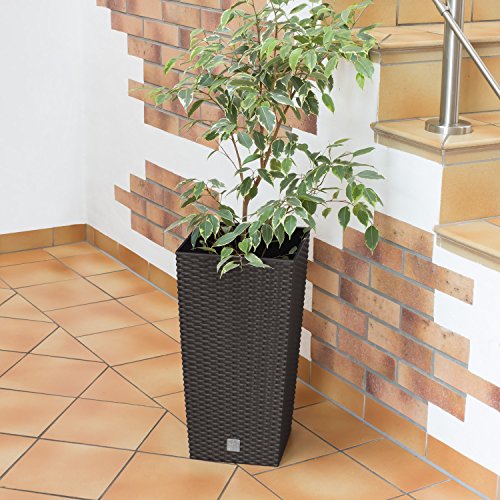49 Liter Pflanzkübel Blumenkübel in Rattan-Optik inkl. Einsatz braun Rato Serie viereckig – Bild 8