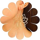 TseanYi Large Lotus Flower Earrings Gold Hollow Flower Earrings Big Lotus Dangle Earrings Vintage Huge Floral Earrings Exaggerated Flower Drop Earrings Statement Metal Earrings