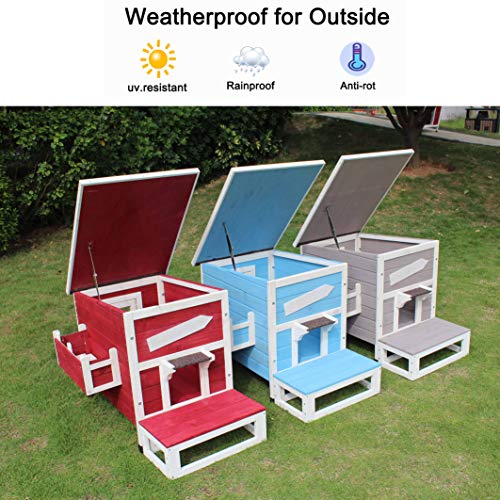ROCKEVER Outdoor Cat Shelter with Escape Door Rainproof Outside Kitty House Single Story for Two-Three Cats Color Wine Red - Thumbnail 7