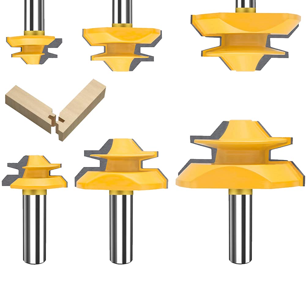 MAYLNE 1/2 inch Shank Miter Router bit Set 3 PCS, Adjustable T Shape Milling Cutter Tool Drilling Woodwork Router Bits Sets Tool for Router Table/Base Router/Kitchen/Bathroom (DE2-G)