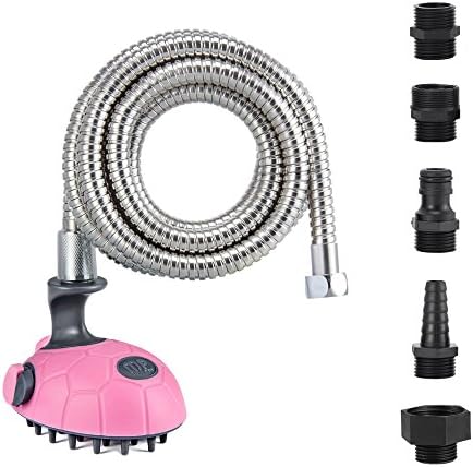 Multi-Functional Dog Shower - Bath Massager Handheld Sprayer Shampoo Brush Grooming Tool for Dogs and Cats with 7.7 Feet Stainless Steel Hose, Indoor and Outdoor Use(Pink) by MIUPET