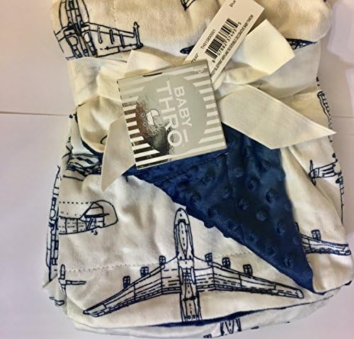 Baby Thro Blueprint Airplane Reversible Decorative Baby Throw 30" X 40" - Navy Blue