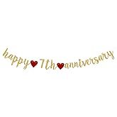 NOLLAM Happy 7th Anniversary Party Banner, Gold Gliter 7 Years Anniversary garland,7th Wedding Anniversary Banner Party Decorations Suppilies.(Pre-Strung)