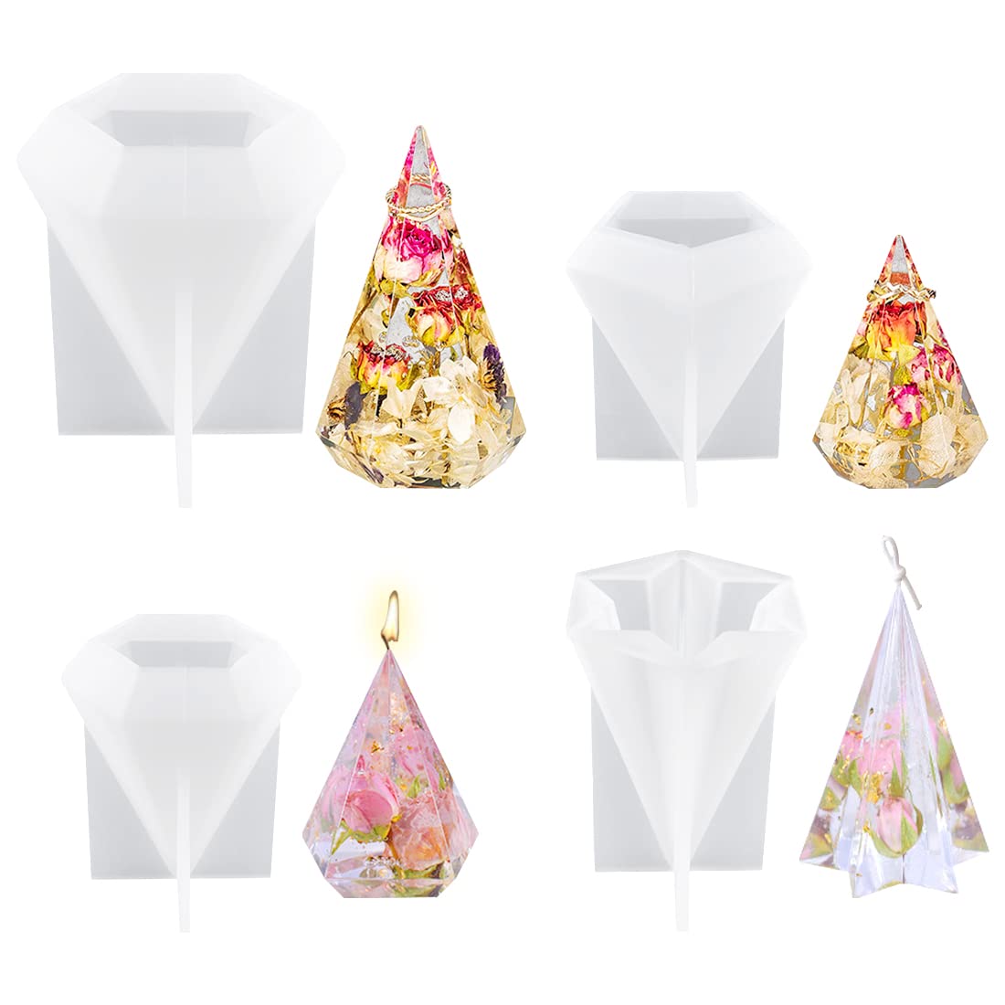 Voyyphixa 4PCS Polygonal Cone Molds Set, Finger Ring Holder Resin Molds Silicone Jewelry Display Stand Epoxy Resin Molds Candle Mould DIY Clay Plaster Craft Accessories (Polygonal Cone Mold)