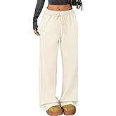 Gihuo Womens Baggy Sweatpants Wide Leg Palazzo Pants Acid Wash Cotton Pants Drawstring Athletic Jogger with Pockets