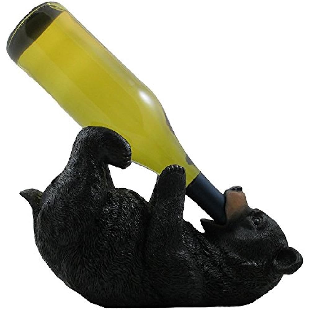  Drinking Black Bear Wine Bottle Holder Rustic Animal Sculpture