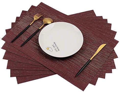 Furnily Placemats Set of 6 Heat Resistant Non Slip Table Mats for Wood Table Wipe Clean(Red)