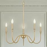 Homebelife 5 Light Farmhouse Brass Chandelier Light Fixture, Modern Pendant Lighting for Kitchen, Dining & Living Room, Brush