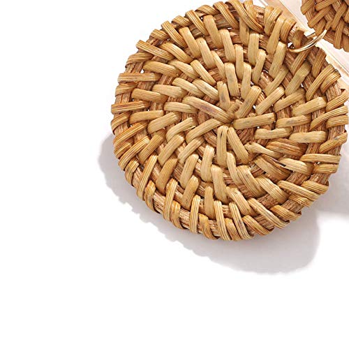 Rattan Earrings for Women Girls Handmade Lightweight Wicker Straw Stud Earrings Statement Weaving Braid Drop Dangle Earring Set(2pair) - Thumbnail 6