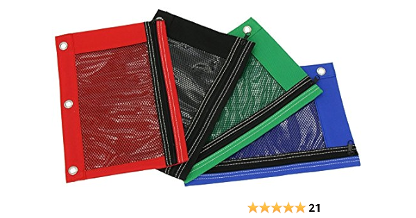 Pencil Pouch Case With Front Mesh Window Zipper Standard 3 Ring Binder Stationery Wallet Great Gift For School Students 4 Pack Office Products Amazon Com