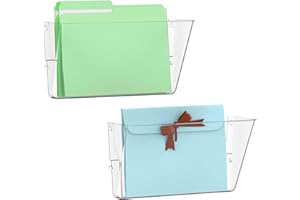 Gawerk 2 Pack Clear Single Pocket Wall File Holder Hanging Wall Organizer, Wall Mount Mails Magazines Organizer for Office and Home