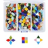 TIMESETL 600pcs/400g Mosaic Tiles Mosaic Stained Glass Pieces with Organizing Container for Home Decoration DIY Arts & Craft, Square,Triangle, Rhombus