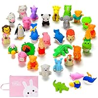 Siwo 3D Zoo Animal Erasers Sets, 68 Pcs Removable Assembly Erasers + Cartoon Storage Bag,Toy Erasers Animals for Kids