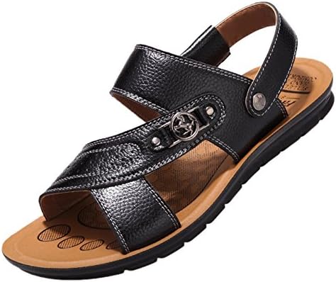 Sanfeet Mens Latest Retro Leather Sandles Summer Cool Sandals Black 44