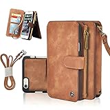 iPhone 7 Wallet Case, Premium PU Leather Zipper Cellphone Purse [Card Slots] [Stand] [Wrist/Shoulder Strap] Detachable Cover for Apple iPhone 7 4.7