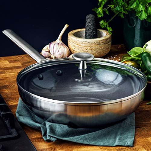 Blue Diamond Stainless Steel 11" Wok Pan with Glass Lid, Induction