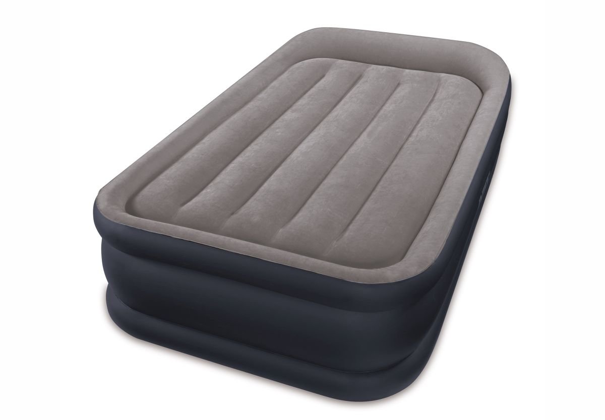 Intex Adult Twin Deluxe Pillow Rest W/Fibre-Tech Bip Airbed, Top:Grey/Bottom: Blue. Dimensions 99 x 191 x 42 cm