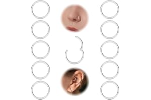 Thunaraz 10Pcs 16/18/20G Surgical Steel Hinged Clicker Segment Nose Rings Hoop Septum Nose Lip Ring Gold/Silver Sleeper Earri