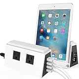 Ancreu 4-Port USB Charging Station Dock with Night Light Lamp, 2AC Outlets and Holder Stand for iPhone, iPad, Tablet