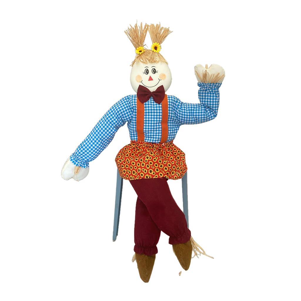Photo 1 of Wedfull Fall Scarecrow Deocr, 43.5'' Large Size Scarecrows Decoration for Autumn Harvest, Thanksgiving Halloween Sitting Strawman Decortaions for Garden Porch Yard, Female