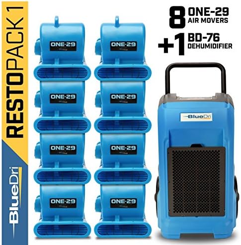 BlueDri Resto Pack 1, 8x One-29 Air Movers Carpet Dryer Blower Floor Fan & 1x BD-76 Pint Commercial Dehumidifier, Blue