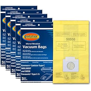 EnviroCare Replacement Micro Filtration Vacuum Bags to fit Kenmore Canister Q. 5055, 50557 and 50558 Panasonic Type C-5 Models 15 Pack, 15, Yellow