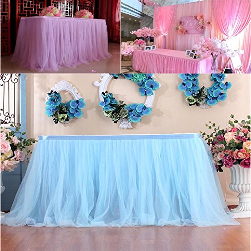 LiPing L 40×H 20in Mesh Fluffy Tutu Table Skirt Tulle Tableware Table Cloth For Party,Wedding,Birthday Party&Home Decoration,Table Skirting (J) - Thumbnail 2