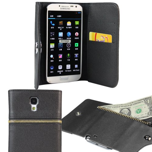 KHOMO Black Zipper Wallet Case for Samsung Galaxy S4