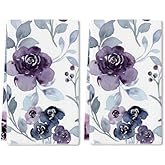 Bohemian Style Hand Towel Set of 2 Purple Floral Bath Towels Soft Summer Flower Fingertip Face Towel for Bathroom Kitchen Hotel Spa Decor Gift 24 x 16 Inches