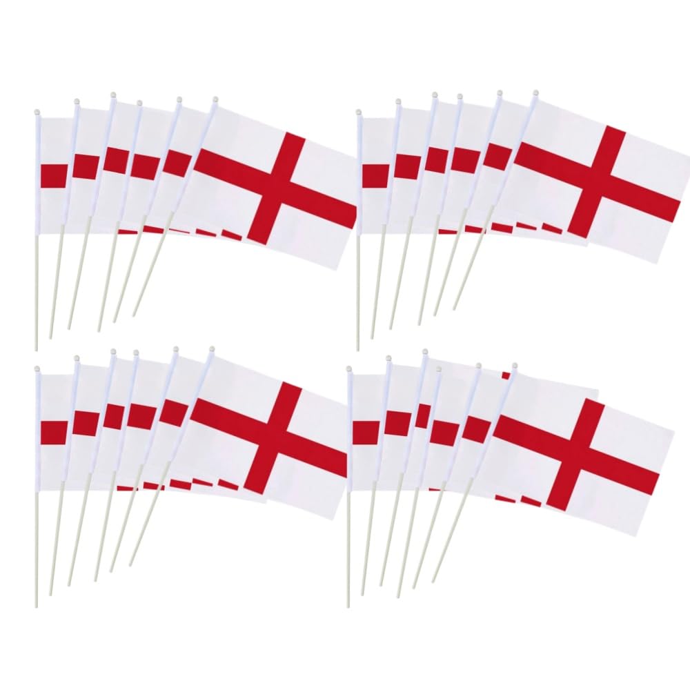 50 Pieces Small England Flags on Sticks Mini St George Flags English Hand Flag UKInternational Match Celebration Parade Supplies Match Cheering Waving UK Flags Garden Flags Party Decorations