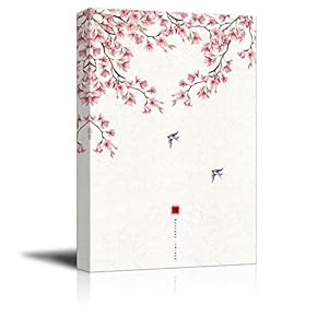 Canvas Wall Art - Traditional Chinese Style Painting of Cherry Blossom and Birds in Spring - Giclee Print Gallery Wrap Modern Home Art Ready to Hang - 12x18 inches