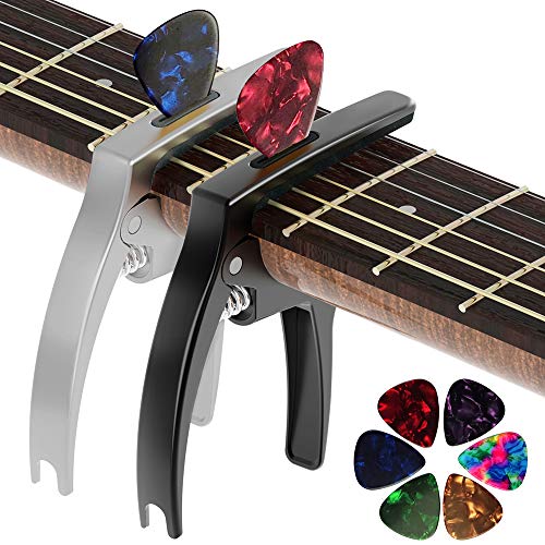 TANMUS 3in1 Guitar Capo for Acoustic and Electric Guitars,2 Pack(with Pick Holder and 6 Picks),Ukulele,Guitar Accessories