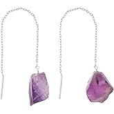 Shivangi Gems Natural Raw Gemstones Threader Earrings, Handmade Dangling Earrings for Women, Silver Plated Earrings, Rough Stones Healing Crystals, Women Jewelry, Gift For Her