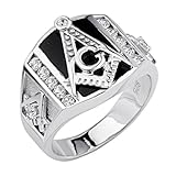 .925 Sterling Silver Rhodium Plated Embossed Masonic Men's Ring