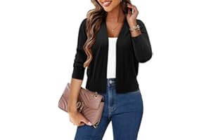 BETTE BOUTIK Women's 3/4 Sleeve Cropped Cardigan Sweater Elegant Shrugs for Spring Summer