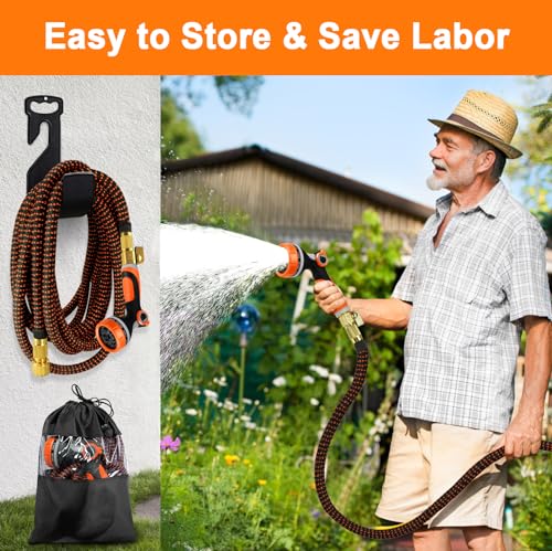 SKYAYA 100FT Expandable Garden Hose Pipe, Flexible Hosepipe for Lawn Expanding Retractable with 10 Function Spray Gun Nozzle, Magic Water Hose Attachments 3/4"& 1/2" Solid Brass Connectors, Anti-Kink