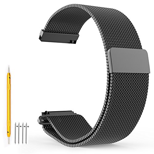ZLIMSN Mesh Smart Watch Bands Quick Release Wristbands Outdoor Stainless Steel Metal Watch Band Strap Replacement Width 22mm Color Black (18, Black)