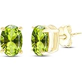 Birthstone Solitaire Stud Earrings for Women, 8x6mm Oval Cut Simulated Gemstone Studs in 14K Yellow Gold Plated 925 Sterling Silver Push Back Earrings, Jewelry Gift for Her