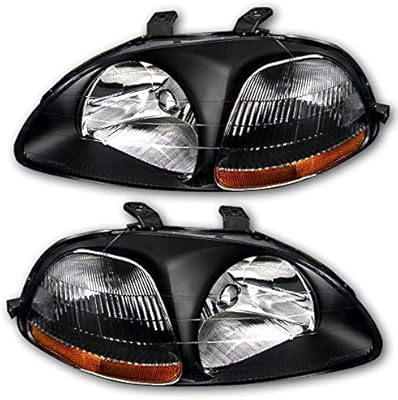 Amazon Com Jsboyat For 1996 1997 1998 Honda Civic Headlight Assembly Driver And Passenger Side Headlamps Replacement Pair Black Housing Amber Reflector Automotive