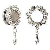 KUBOOZ Ear Piercings Plugs Tunnels Jewelry Gemmed Flower Drop Eyelets Stainless Steel Flare Screw Back Plugs Gauges 3/4