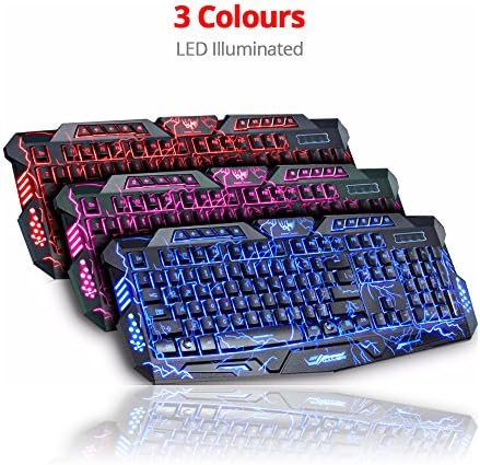 Nov8tech Backlit Wired Gaming Keyboard with Adjustable Backlight Purple Red Blue USB Wired Illuminated Computer Keyboard for PC Dell Lenovo HP Acer and Many More