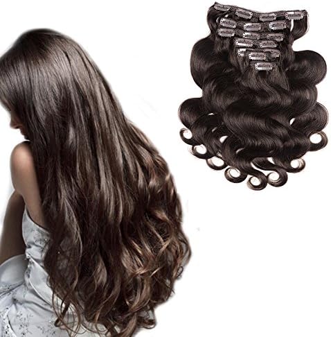 MaiDuo Hair Wavy Clip in Hair Extensions Human Hair 12" to 20" 70 grams Clip in Human Hair Extensions (20", 2 Dark Brown)
