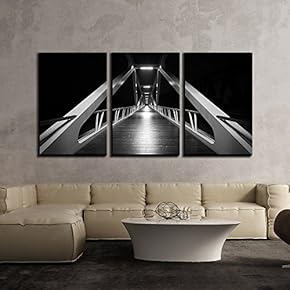 3 Piece Canvas Wall Art - Modern Bridge Construction - Modern Home Art Stretched and Framed Ready to Hang - 16"x24"x3 Panels
