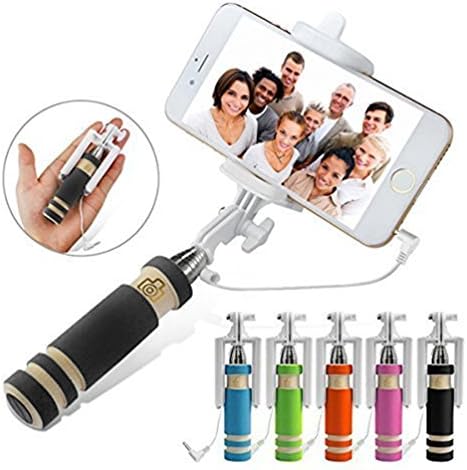 Peres® 5.5 Inch Ultra Compact Foldable Quicksnap Pocket Size Monopod Extendable Wired Mini Selfie Stick with Remote Shutter with Adjustable Phone Holder for Iphone 6 6s Plus 5 5s (Black)