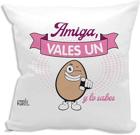 mundohuevo Cojin Decorativo, Original y Personalizado para Regalo, con Expresiones y Frases graciosas. Incluye Relleno. Amiga, vales un Huevo. 42,5 X 42,5 cm. Cojines con Agradable Tacto de Algodon.: Amazon.es: Hogar