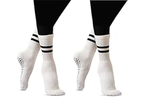 Flydo Pilates Grippy Socks with Grips for Women Yoga Non Slip Long Socks for Pure Barre, Ballet,Dance Workout 2-5 Pack