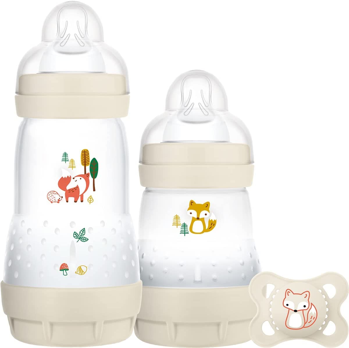 MAM Easy Start Colours of Nature Starter Self Sterilising Anti Colic Starter Set, Non-Shiny Matt Finish Newborn Bottle Set and Soother, Newborn Essentials, Cream (Designs May Vary)