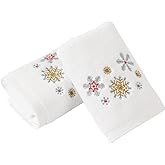 Absnuopt Snowflake Embroidered Design White Hand Towel Set of 2 Winter Holiday Decorative Ultra Absorbent 100% Cotton Super Soft Luxury Bathroom Hand Towels 13 x 29 Inch