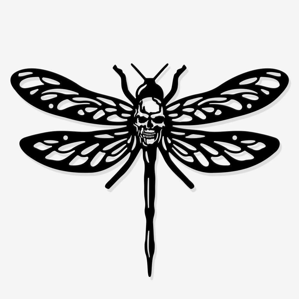 NBEADS Skull Dragonfly Metal Wall Decor, Black Matte Dragonfly Wall Hanging Decor 23x30cm Skull Wall Art Cutout Sign for Home Bedroom Living Room Office Garden Hotel Wall Decoration