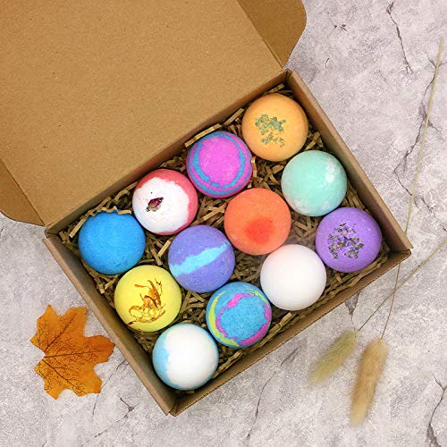 Bath Bombs 12 Pcs Gift Set - Deep Bath Salt Moisten Skin Smooth and Delicate Handmade Bath Gift Set Idea Birthday Gift Bubble Bath Bombs Apply to for Men Women Child Friends